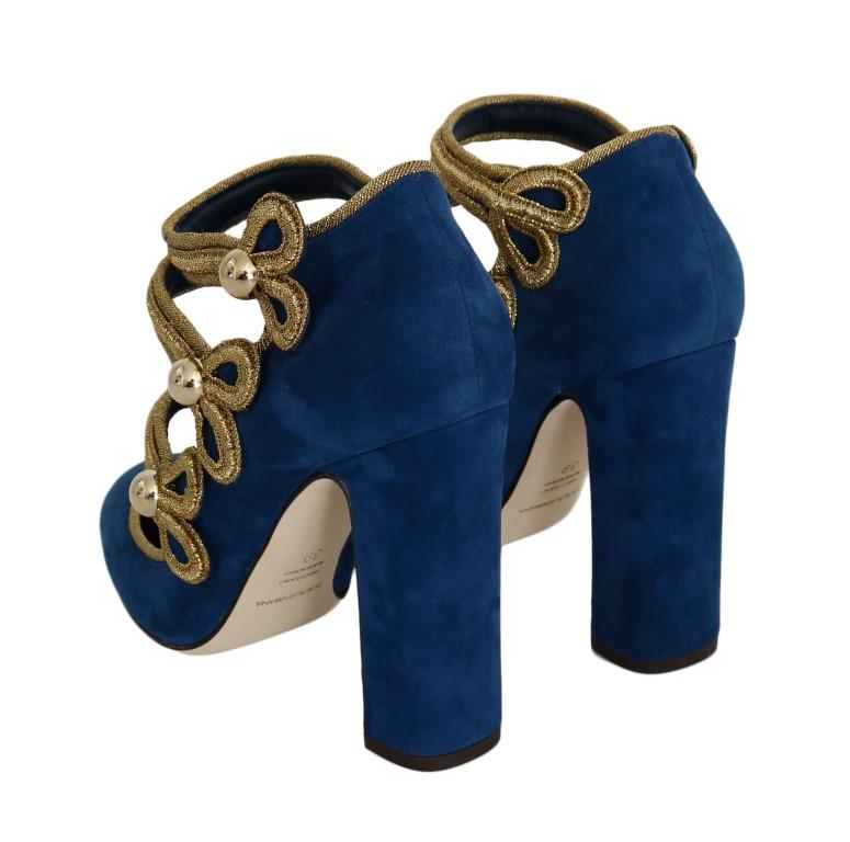 Blue Gold Suede Leather Pumps