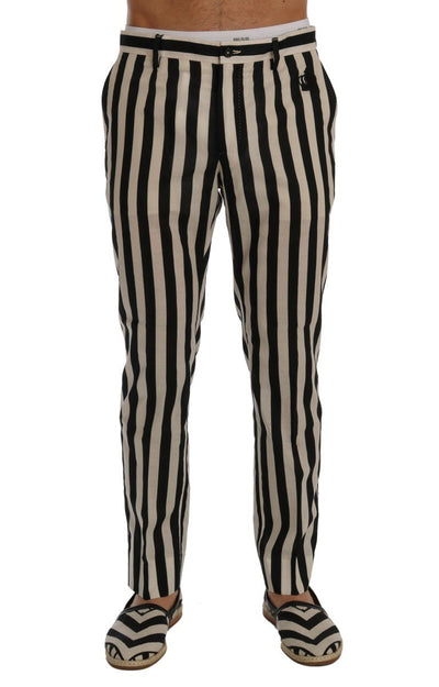 Black White Striped Cotton Pants
