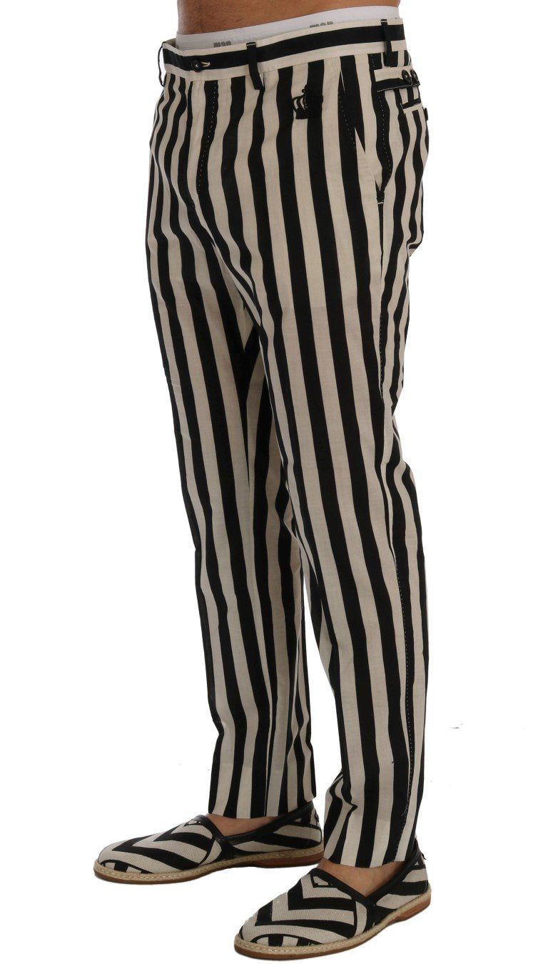 Black White Striped Cotton Pants