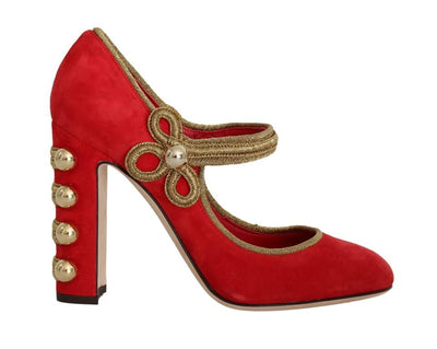 Red Gold Suede Leather Pumps