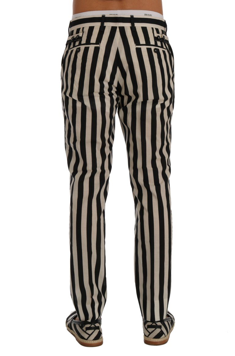 Black White Striped Cotton Pants