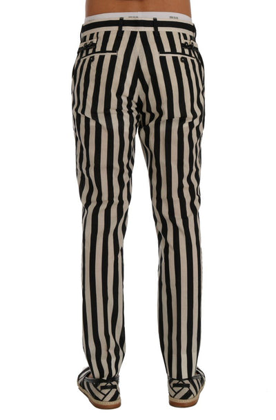 Black White Striped Cotton Pants