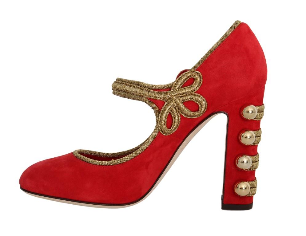 Red Gold Suede Leather Pumps