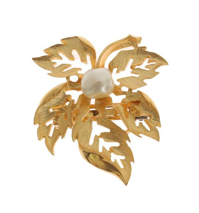 Gold Plated Brass Leaves Pearl Hair Clip