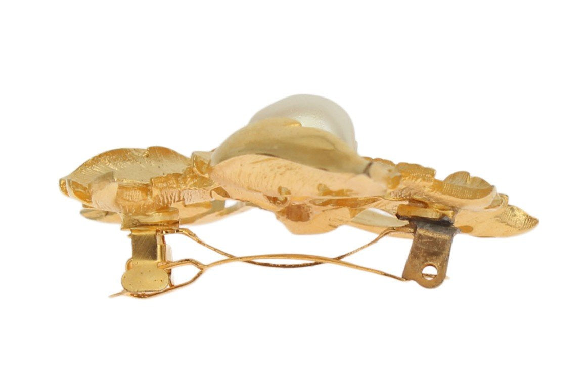 Gold Plated Brass Leaves Pearl Hair Clip