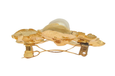 Gold Plated Brass Leaves Pearl Hair Clip