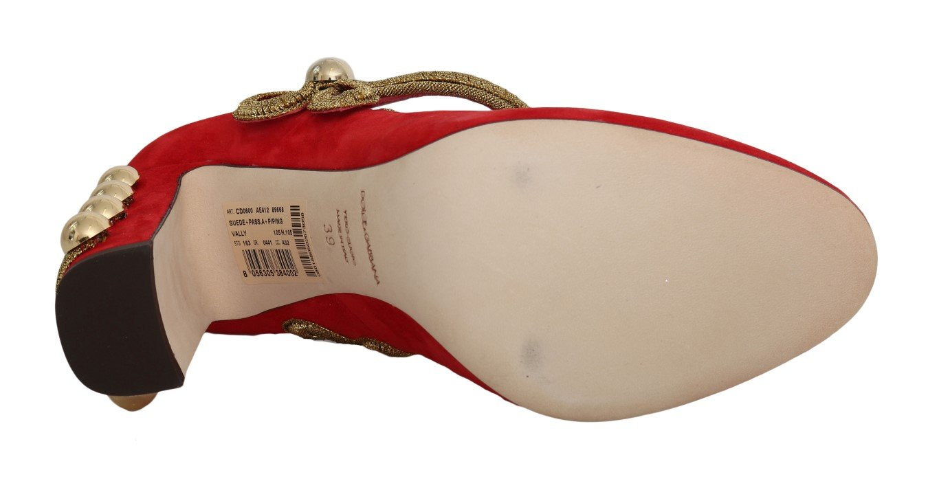 Red Gold Suede Leather Pumps