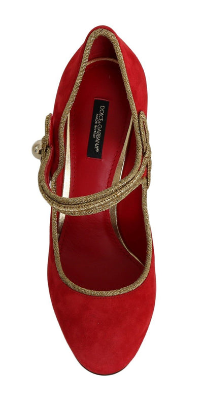 Red Gold Suede Leather Pumps