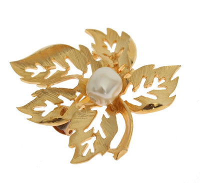 Gold Plated Brass Leaves Pearl Hair Clip