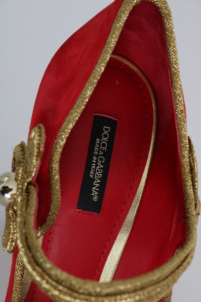 Red Gold Suede Leather Pumps