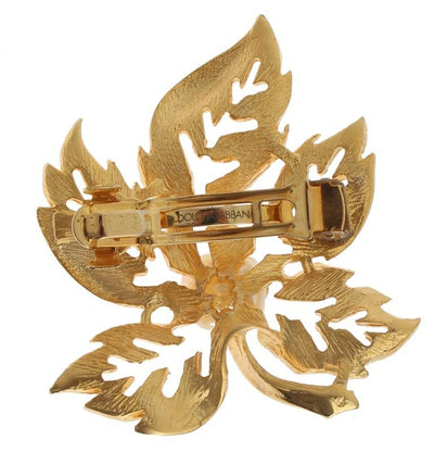 Gold Plated Brass Leaves Pearl Hair Clip