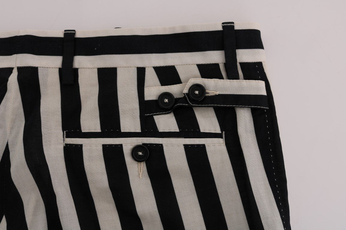 Black White Striped Cotton Pants