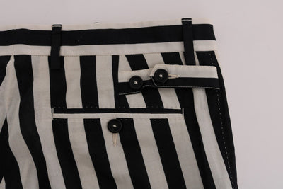 Black White Striped Cotton Pants