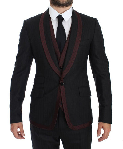 Gray Striped 3 Piece Slim Suit Tuxedo