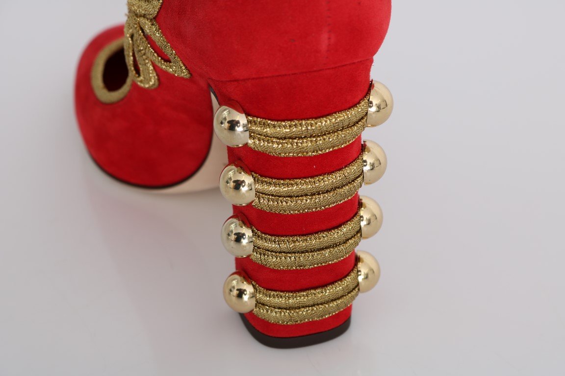 Red Gold Suede Leather Pumps