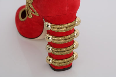 Red Gold Suede Leather Pumps