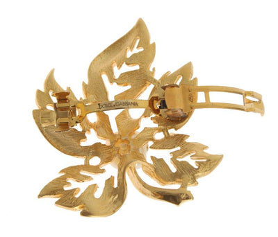 Gold Plated Brass Leaves Pearl Hair Clip