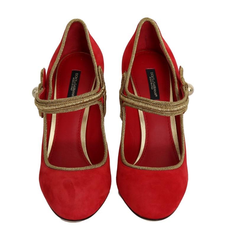 Red Gold Suede Leather Pumps