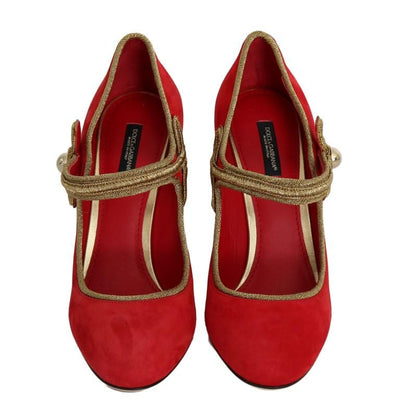 Red Gold Suede Leather Pumps