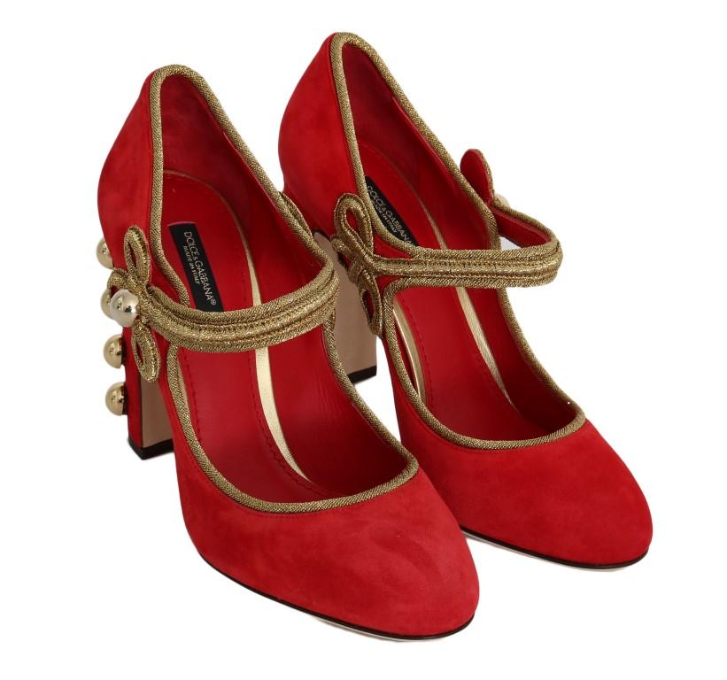 Red Gold Suede Leather Pumps