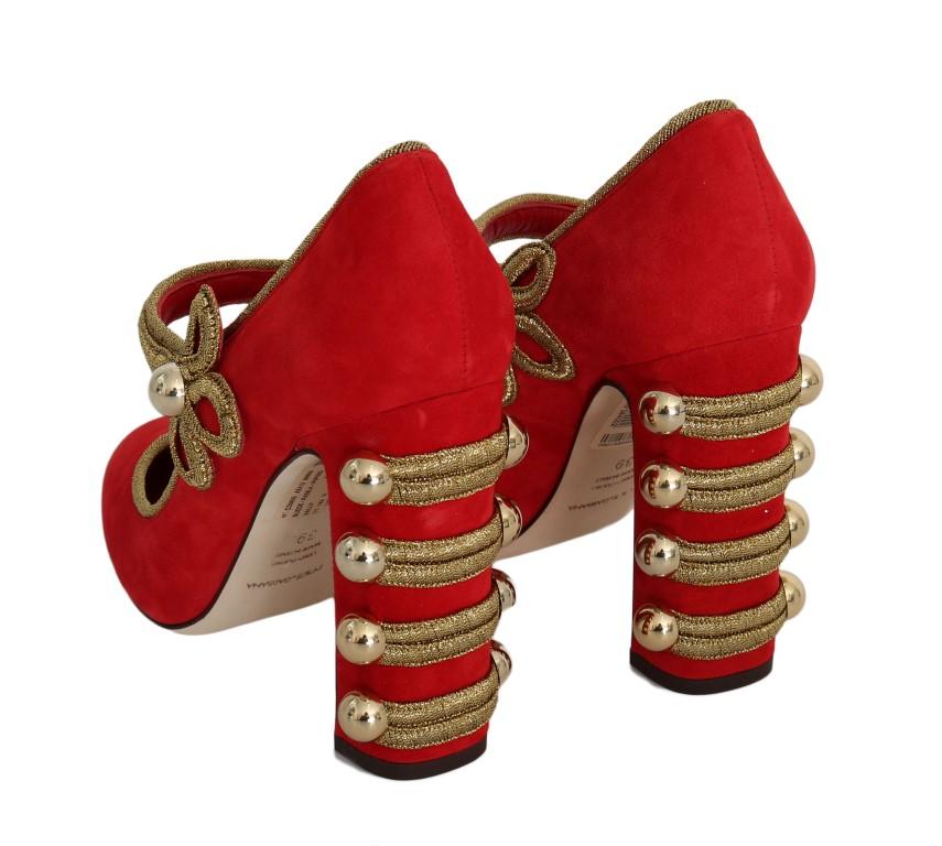Red Gold Suede Leather Pumps