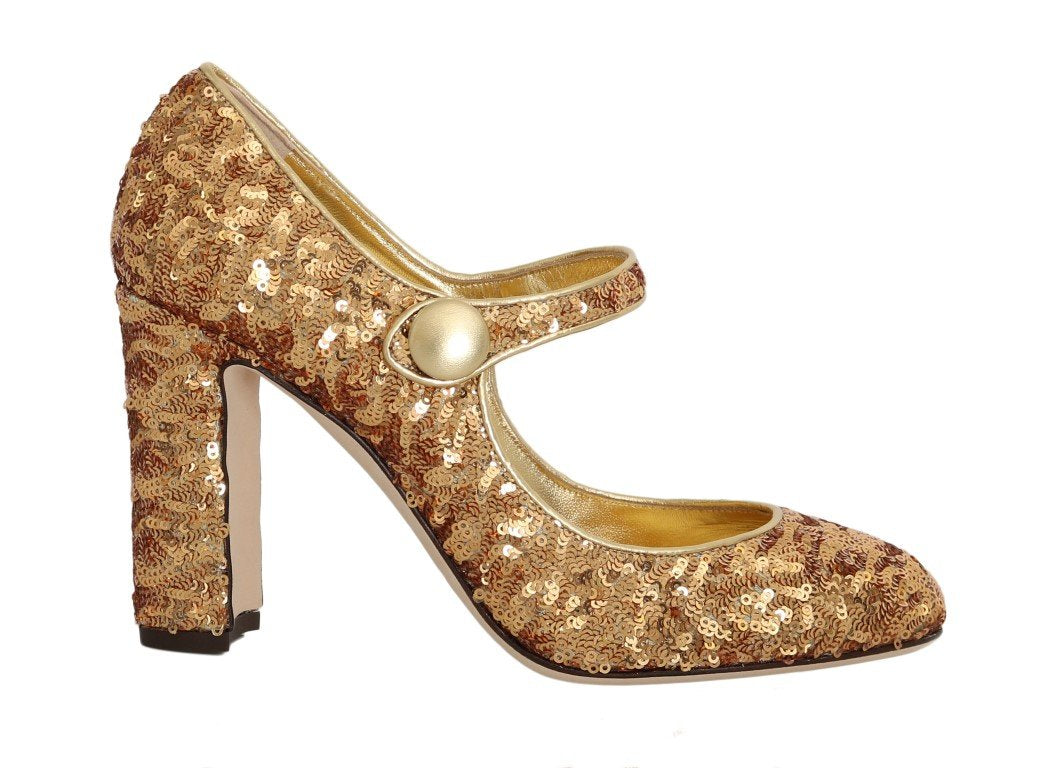 Gold Sequined Leather Pumps