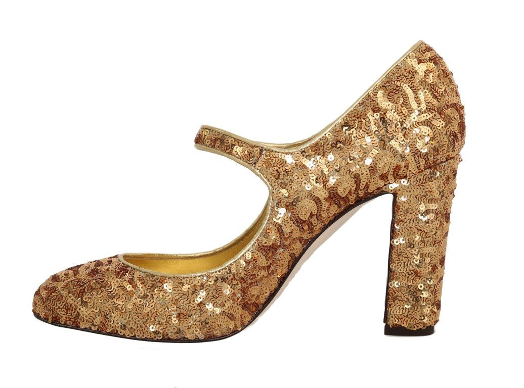 Gold Sequined Leather Pumps