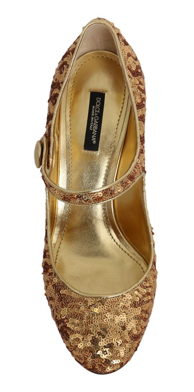 Gold Sequined Leather Pumps
