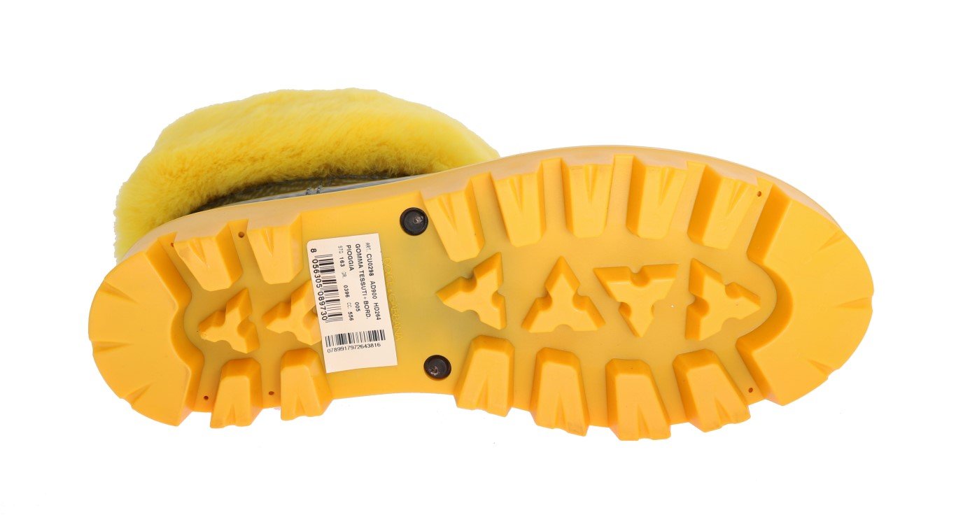 Yellow Fur Chevron Print Rubber Boots