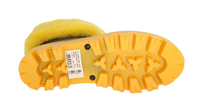 Yellow Fur Chevron Print Rubber Boots