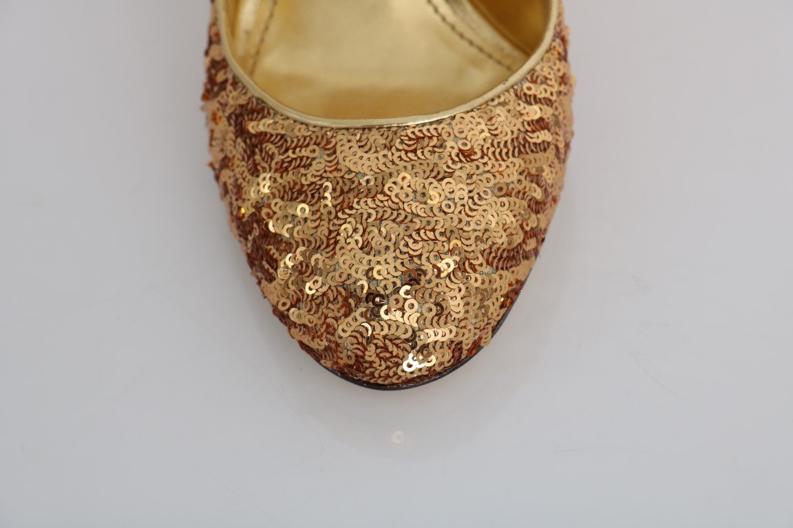Gold Sequined Leather Pumps