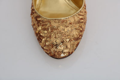 Gold Sequined Leather Pumps