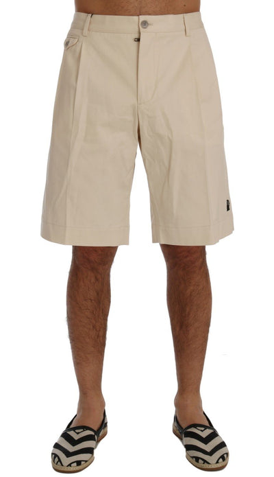 Beige Cotton Above Knees Crown Shorts