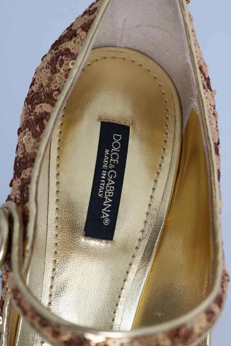 Gold Sequined Leather Pumps
