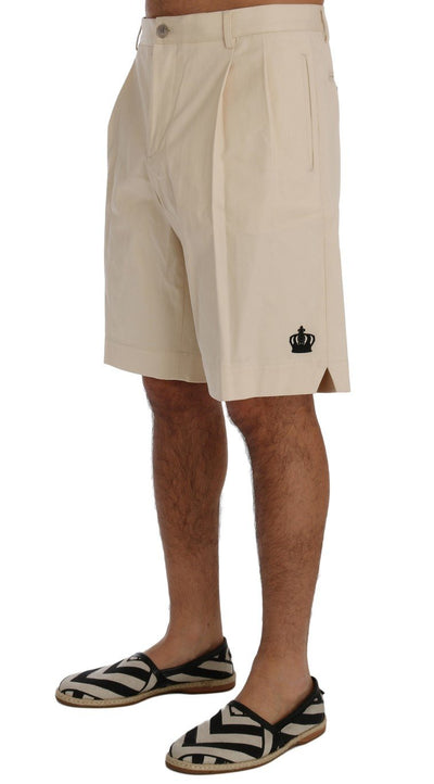 Beige Cotton Above Knees Crown Shorts