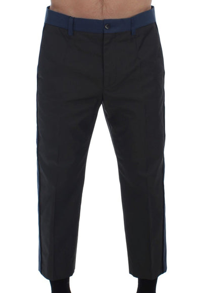 Gray Blue Cotton Casual 3/4 Chinos Pants