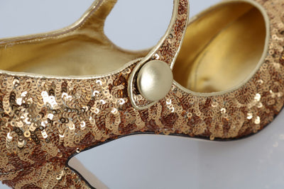 Gold Sequined Leather Pumps