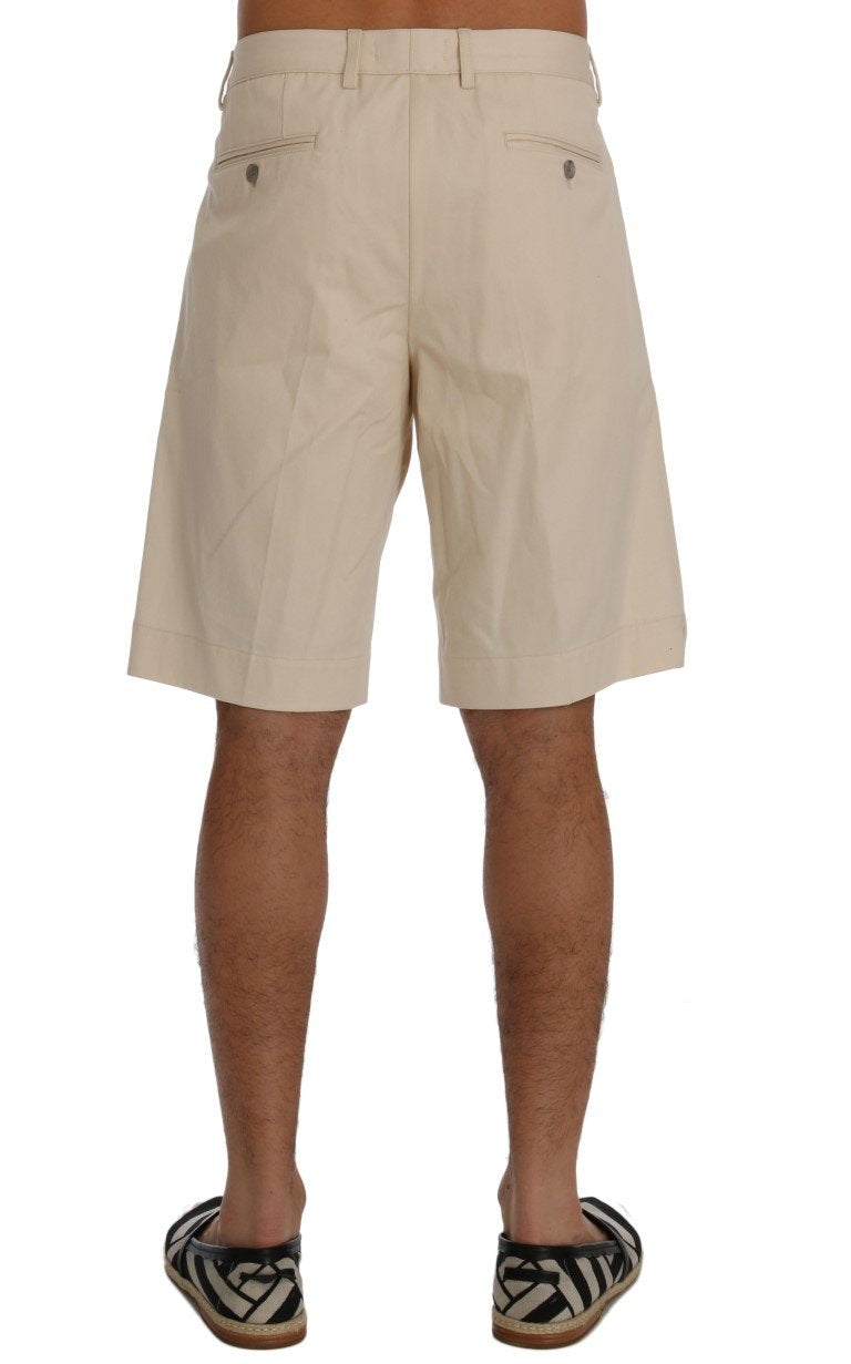 Beige Cotton Above Knees Crown Shorts