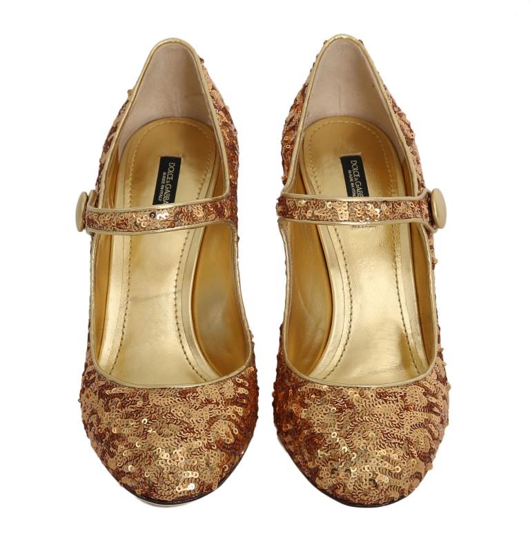 Gold Sequined Leather Pumps
