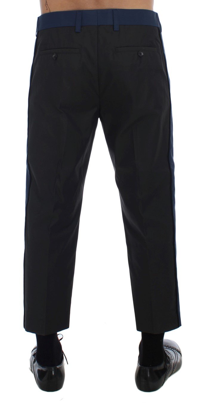 Gray Blue Cotton Casual 3/4 Chinos Pants