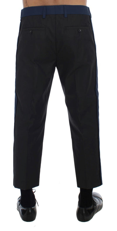 Gray Blue Cotton Casual 3/4 Chinos Pants