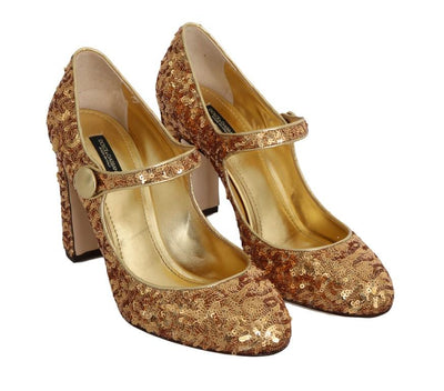 Gold Sequined Leather Pumps