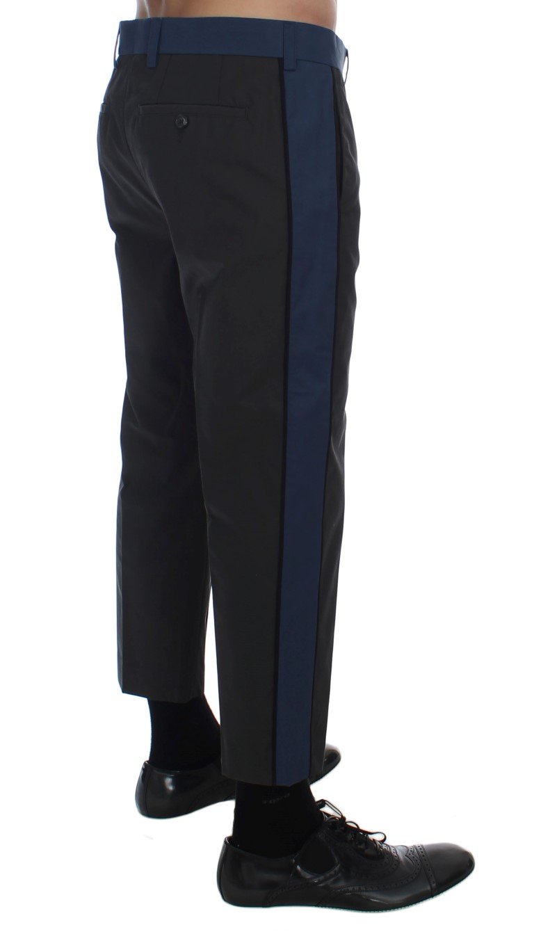 Gray Blue Cotton Casual 3/4 Chinos Pants