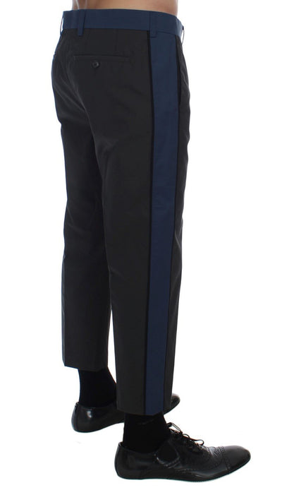 Gray Blue Cotton Casual 3/4 Chinos Pants