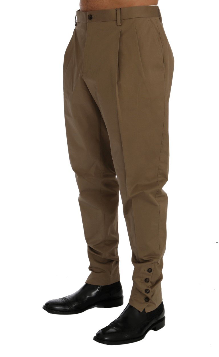 Beige Cotton Stretch Chinos Pants
