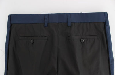 Gray Blue Cotton Casual 3/4 Chinos Pants