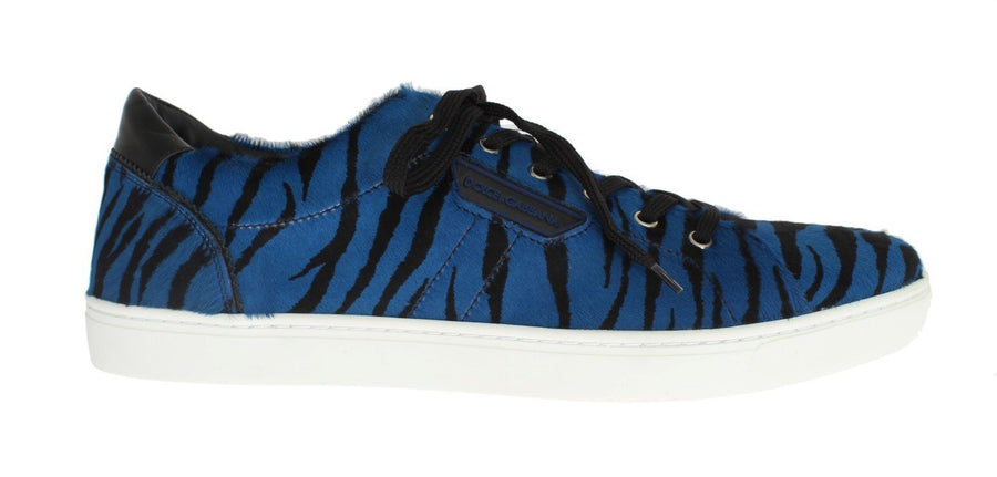 Blue Black Leather Calf Hair Sneakers