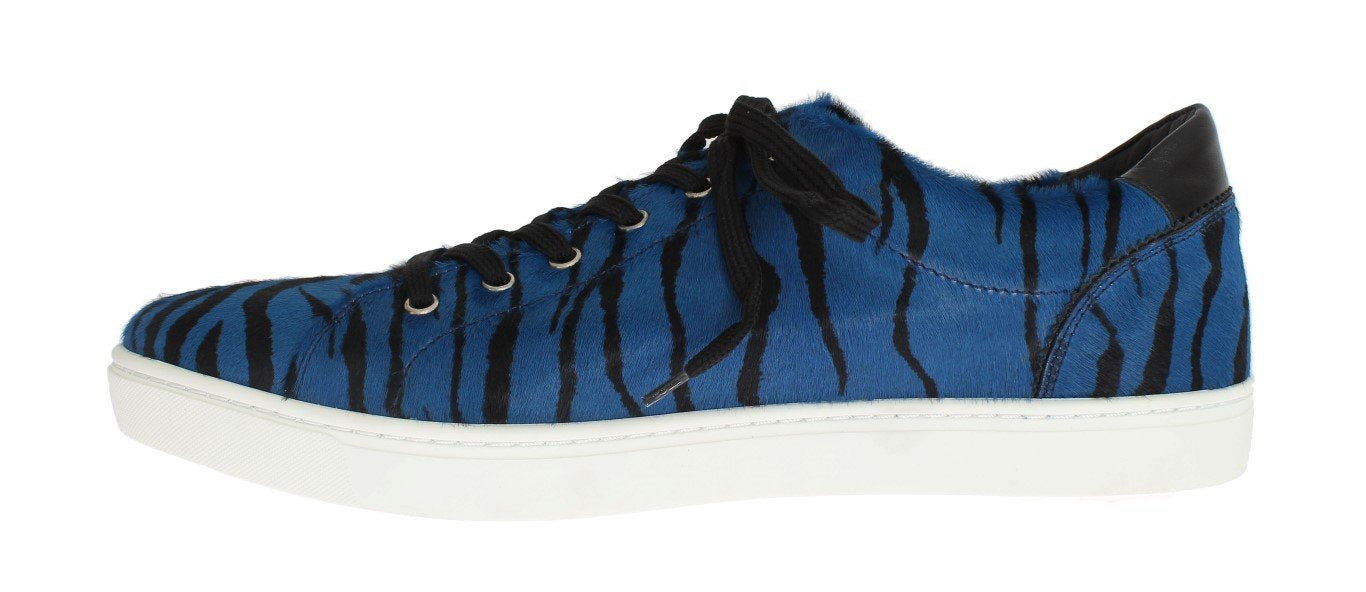 Blue Black Leather Calf Hair Sneakers