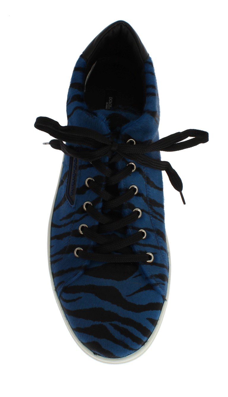 Blue Black Leather Calf Hair Sneakers