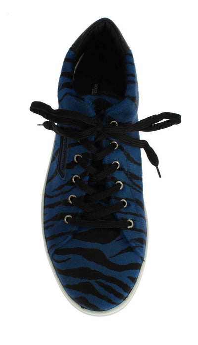 Blue Black Leather Calf Hair Sneakers